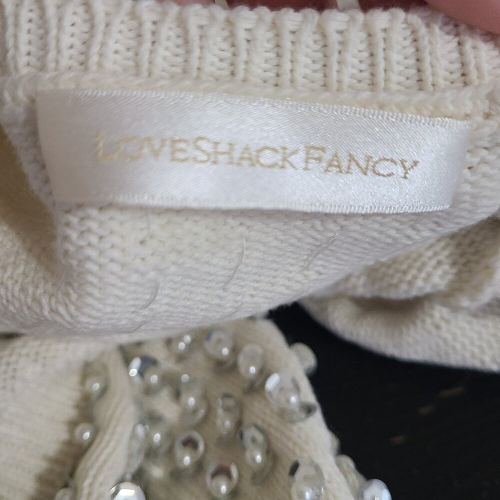 LoveShackFancy Tracey Ivory Crystal-Embellished Cropped Cardigan - Picture 12 of 12